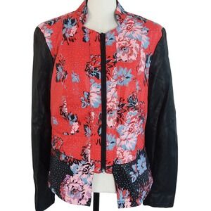 GILI Got It Love It Floral Moto Jacket Red Black Sz10 Ladies Casual Faux Leather